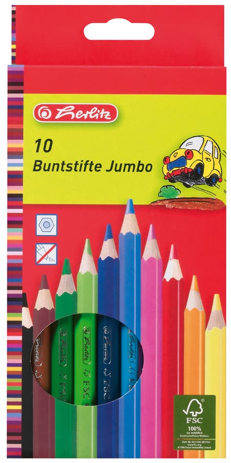 Herlitz Buntstifte Jumbo, Sechseckig, 10er Karton-Etui