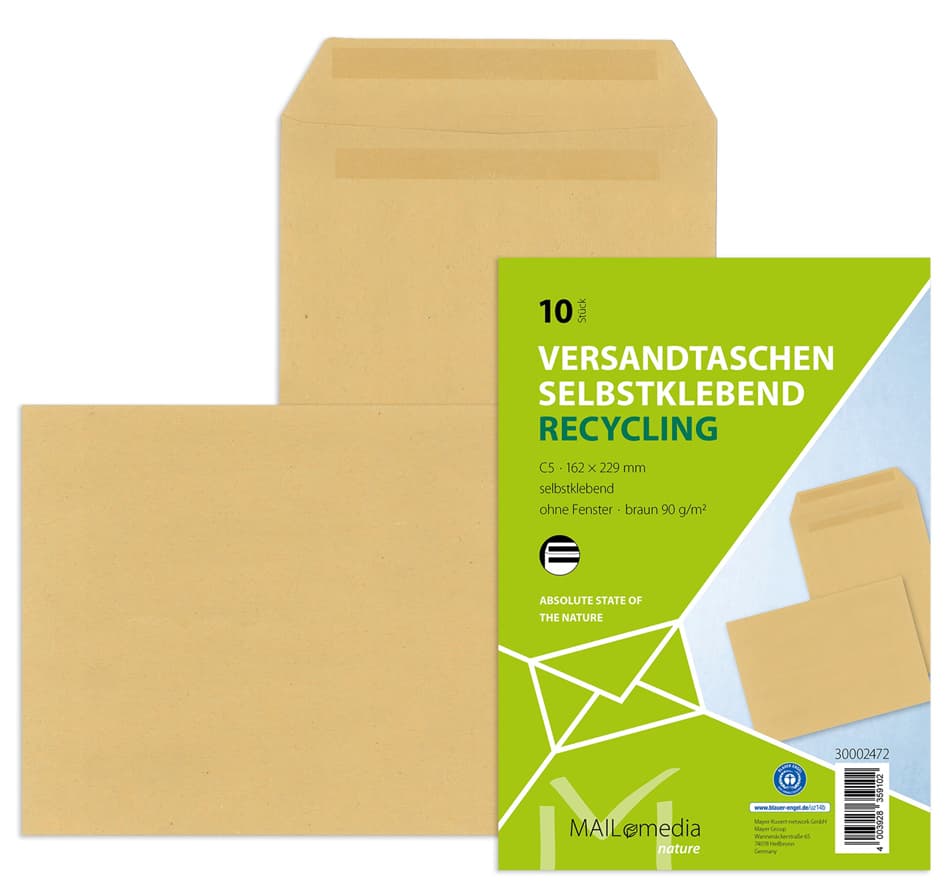 Mailmedia Versandtasche Natron Braun, C5, Ohne Fenster