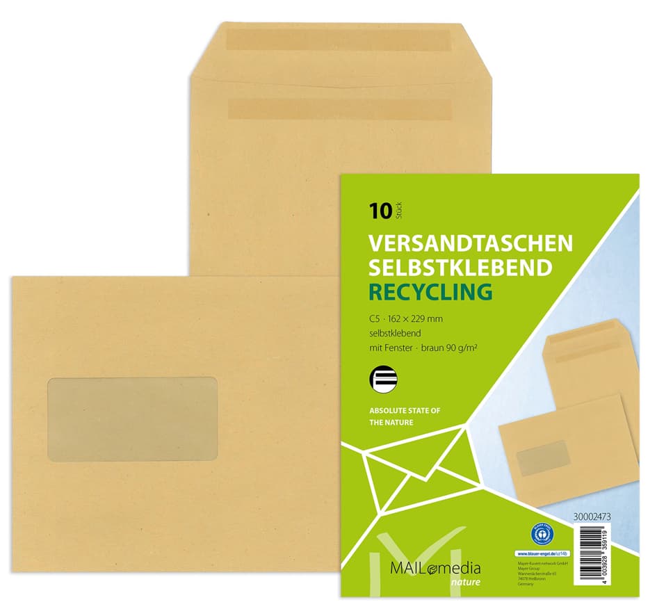 Mailmedia Versandtasche Natron Braun, C5, Mit Fenster