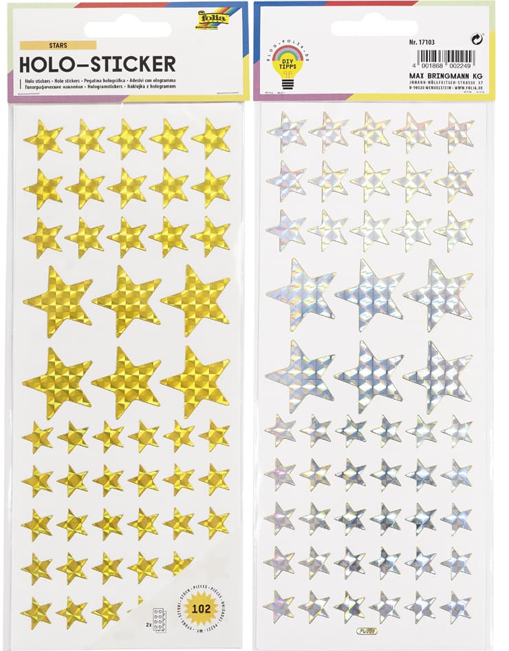 Folia Holographie-Sticker , Sterne, , Gold Und Silber