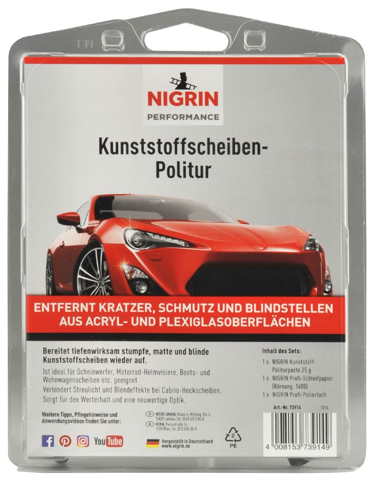 Nigrin Kunststoffscheiben-Politur Set, 3-Teilig