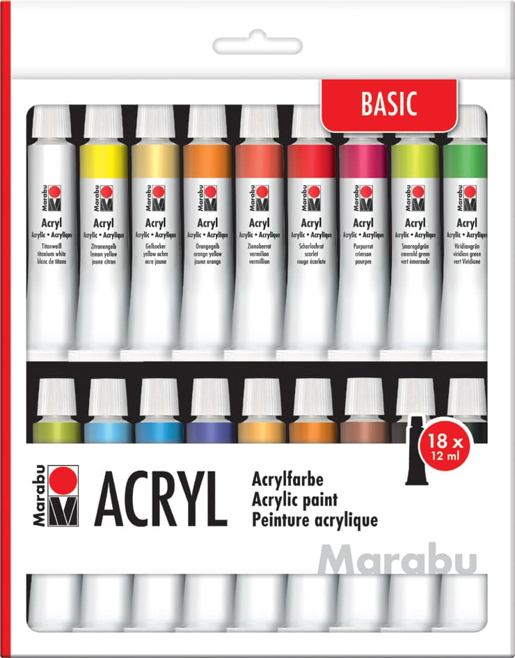 Marabu Acrylfarben-Set, 18 X 12 Ml, Farbig Sortiert
