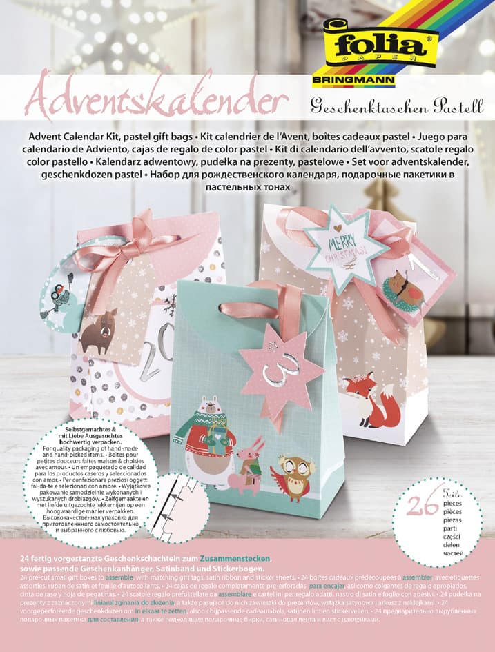 Folia Adventskalender , Geschenktaschen Pastell, , 26-Teilig
