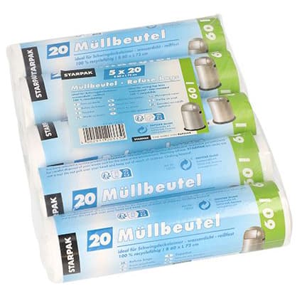 Starpak Mülleimerbeutel Hdpe, 60 Liter, Weiß