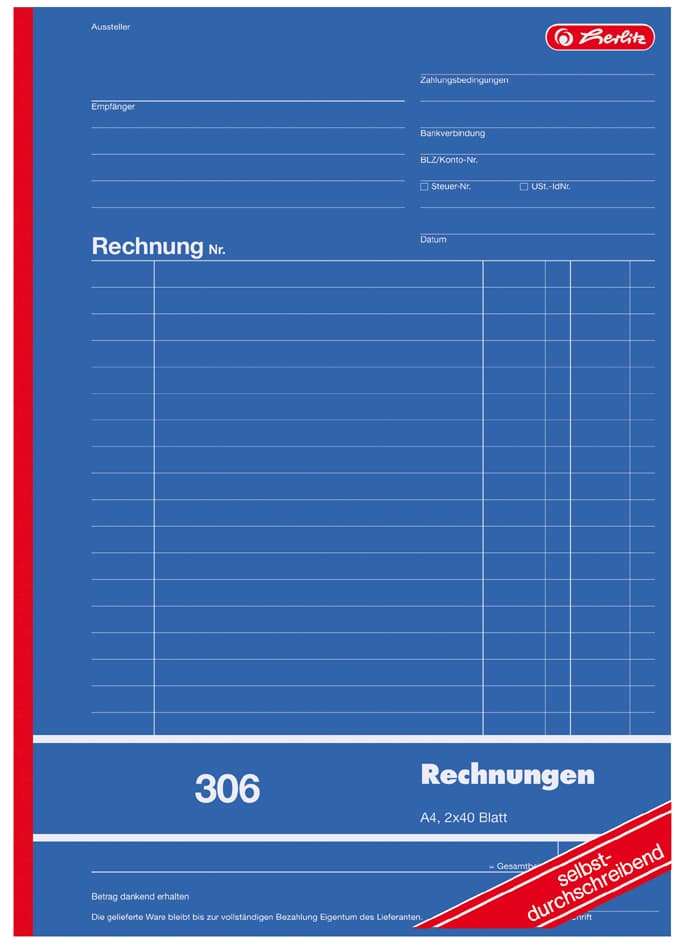 Herlitz Formularbuch , Rechnung 303, , Din A6, 2 X 40 Blatt