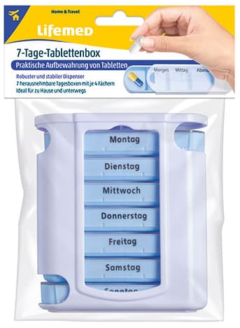 Lifemed 7-Tage-Tablettenbox, Kunststoff, Weiß / Blau