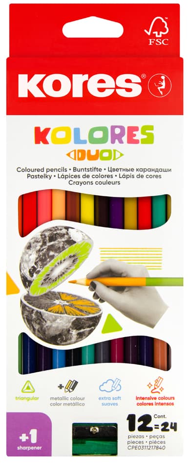 Kores Dreikant-Buntstifte , Duo, , 12er Karton-Etui + Spitzer