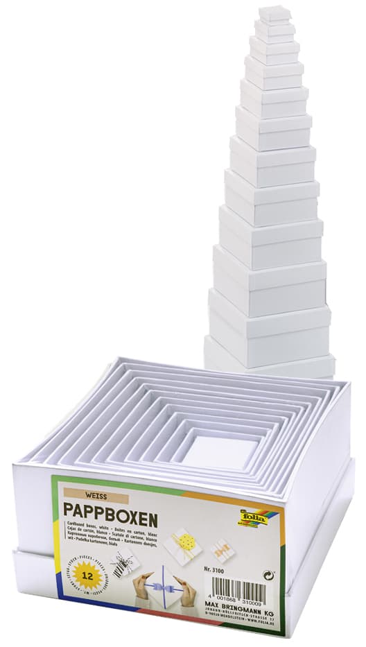 Folia Geschenkboxen , Eckig, , 12 Stück Größen Sortiert, Weiß