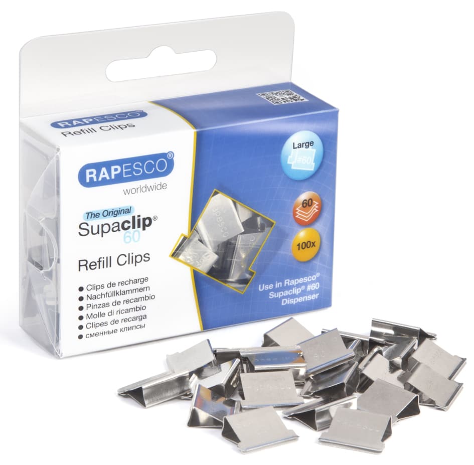 Rapesco Dokumentenclips Supaclip 60, Edelstahl, 100 Stück