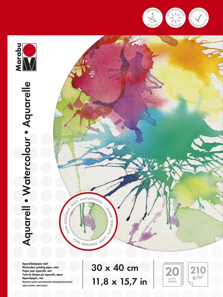 Marabu Aquarellblock, 240 X 320 Mm, 210 G/Qm, 20 Blatt