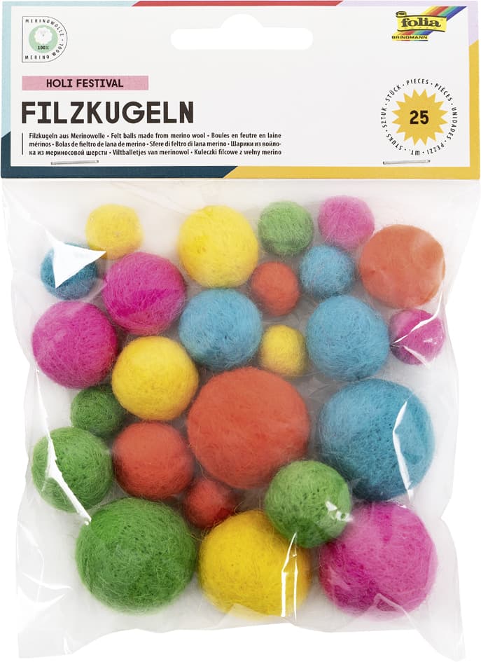 Folia Filzkugeln Holi Festival, Merinowolle