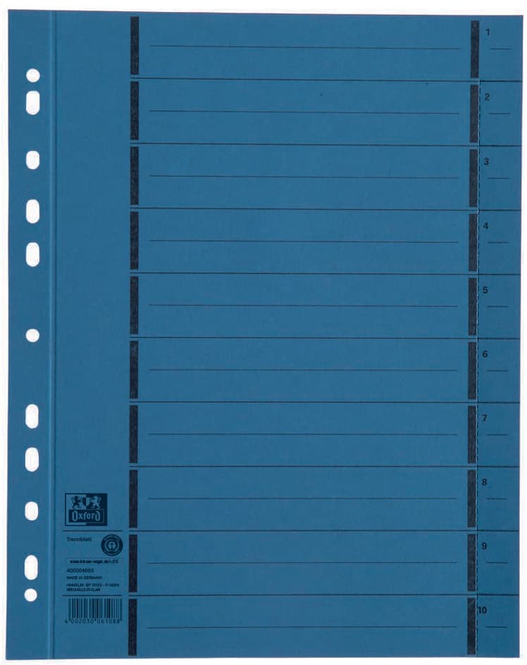 Oxford Trennblätter Mit Perforation, Din A4 Überbreite, Blau