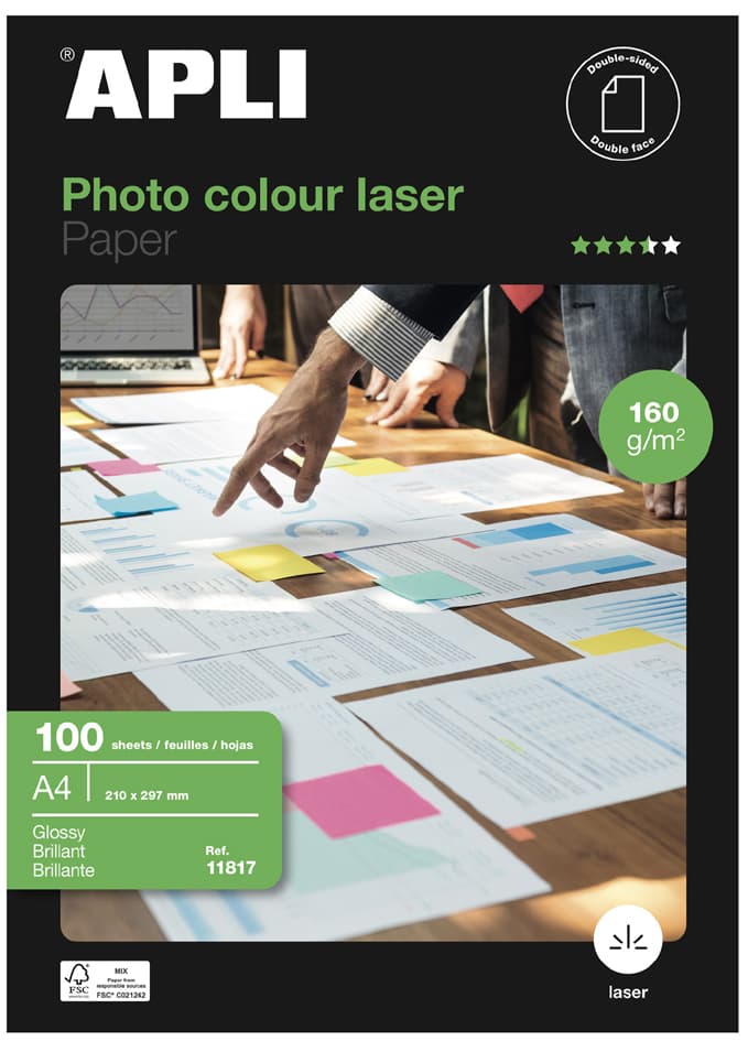 Apli Laser-Foto-Papier, Din A4, 160 G/Qm, Hochglänzend
