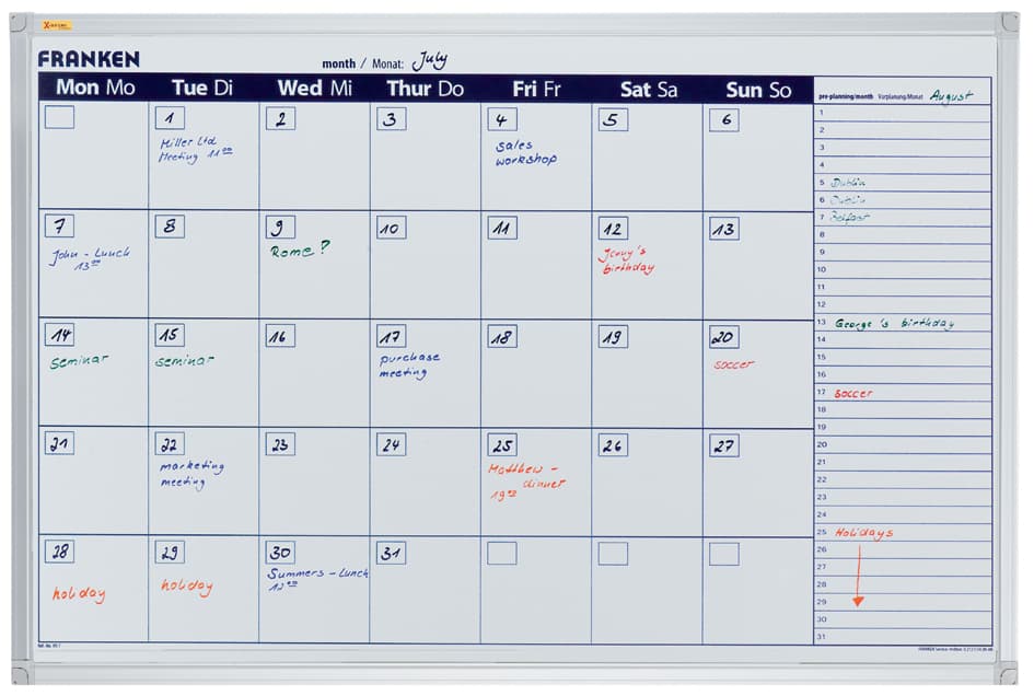 Franken X-Tra!Line Planungstafel Wochenkalender, 900x600 Mm