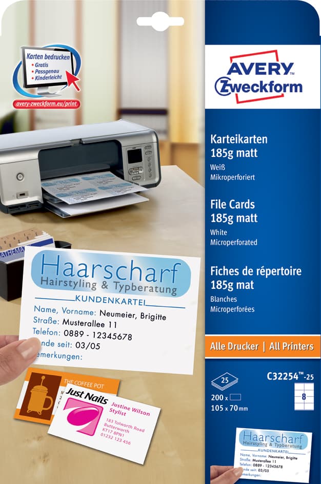 Avery Zweckform Inkjet/Laser Karteikarte, 105 X 70 Mm, Weiß