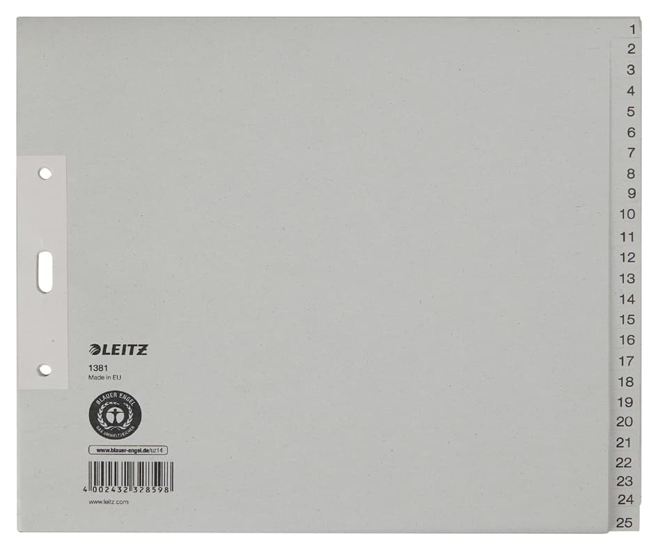 Leitz Tauenpapier-Register, Zahlen, A4 Überbreite, 1-25,Grau