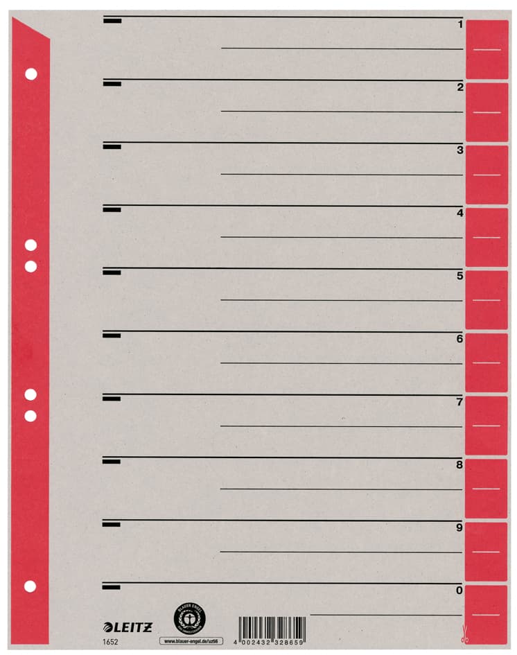 Leitz Trennblätter, A4 Überbreite, Kraftkarton 230g/Qm, Rot