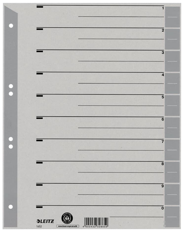 Leitz Trennblätter, A4 Überbreite, Kraftkarton 230g/Qm, Grau