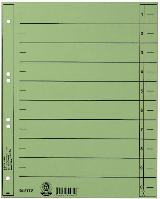 Leitz Trennblätter, A4 Überbreite, Manilakarton 230g/Qm,Grün