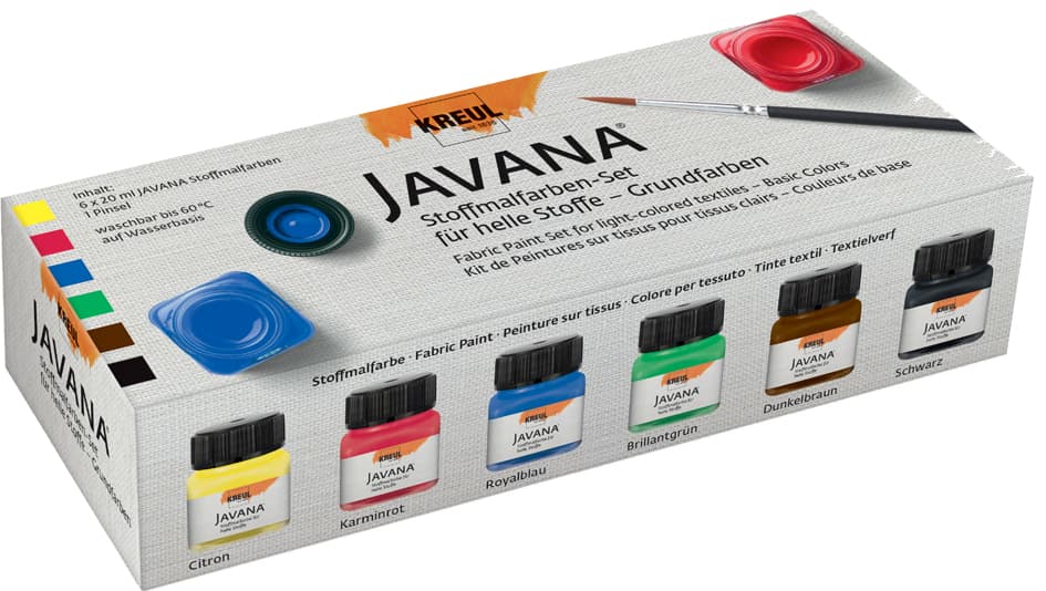 Kreul Textilfarbe Javana, Grundfarben-Set, 6 X 20 Ml