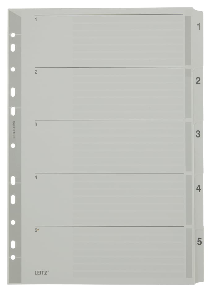 Leitz Mylarkarton-Register, Zahlen, A4, 1-5, 5-Teilig, Grau