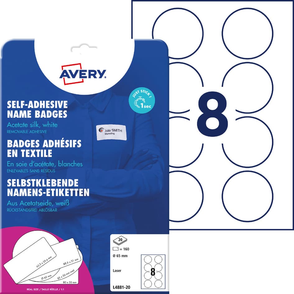 Avery Zweckform Laser-Namens-Etiketten, 65 Mm, Rund, Weiß