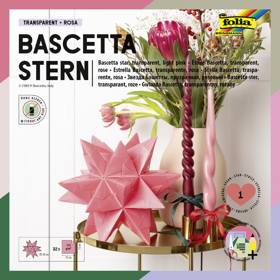 Folia Faltblätter Bascetta-Stern, 150 X 150 Mm, Rosa