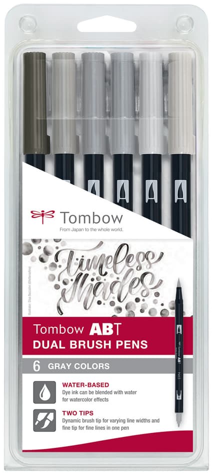 Tombow Doppelfasermaler , Dual Brush Pen Abt, ,6er Gray Colors