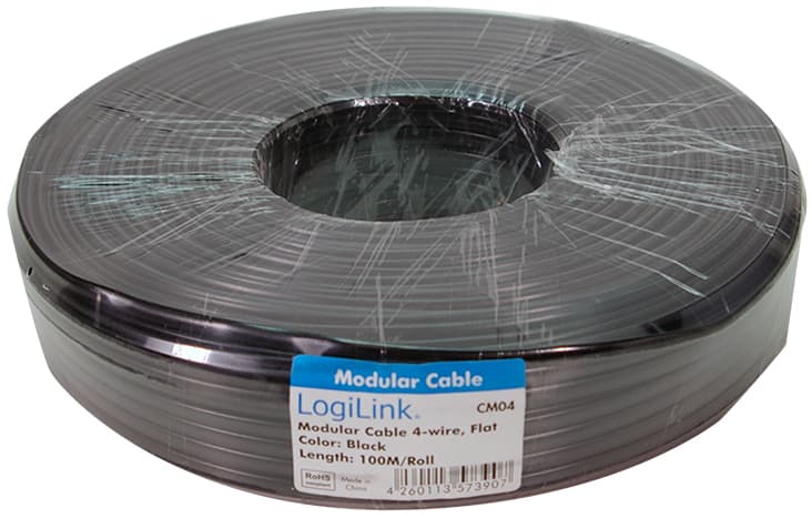 Logilink Telefonkabel, 100 M, 4-Adrig, Flach, Weiß