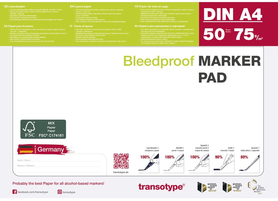 Transotype Markerblock Din A3, 75 G/Qm, 50 Blatt