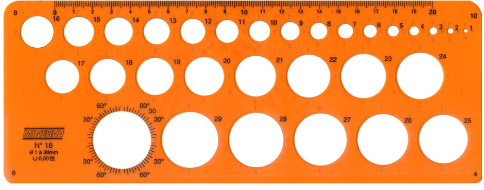 Minerva Kreisschablone 18, Kreise Von 1-30 Mm