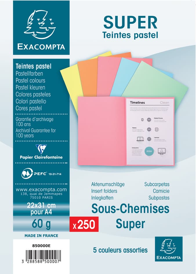 Exacompta Aktendeckel Super 60, Din A4, 60 G/Qm, Sortiert