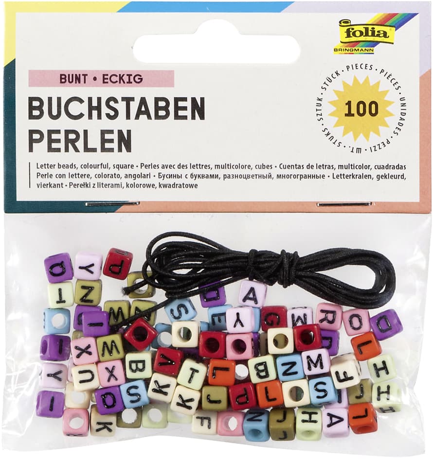 Folia Buchstaben-Perlen, Eckig, 100 Stück, Farbig Sortiert
