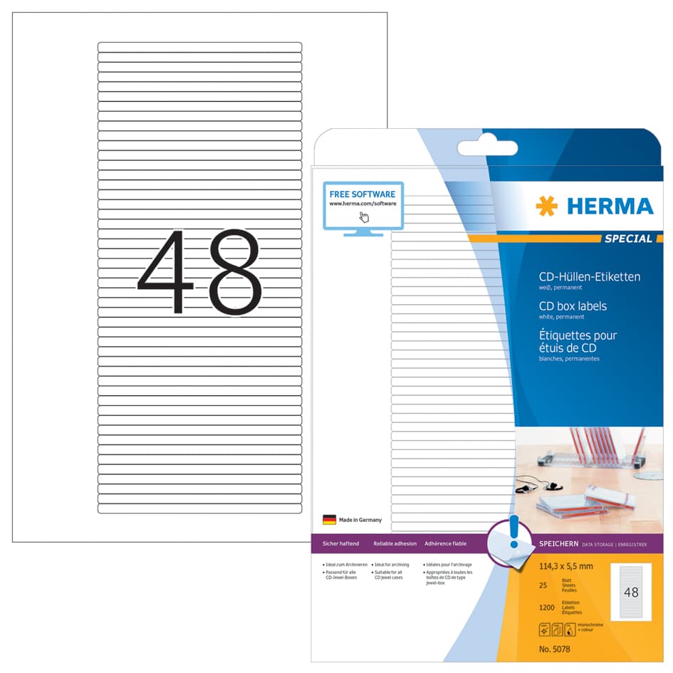Herma Special Cd-Cover-Etiketten, 114,3 X 5,5 Mm, Weiß