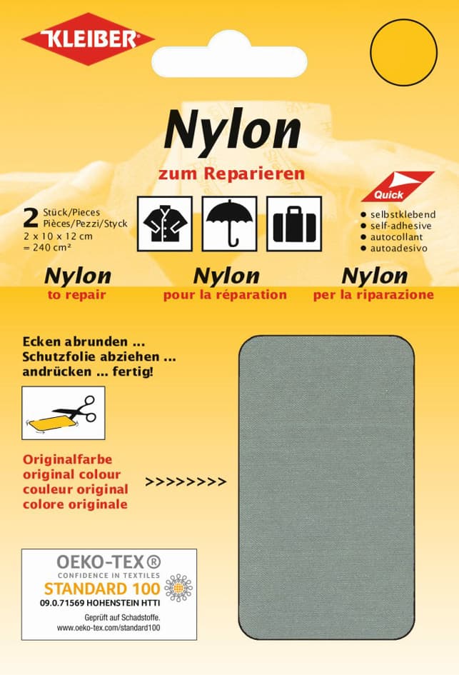 Kleiber Nylon-Flicken, Selbstklebend, Grau