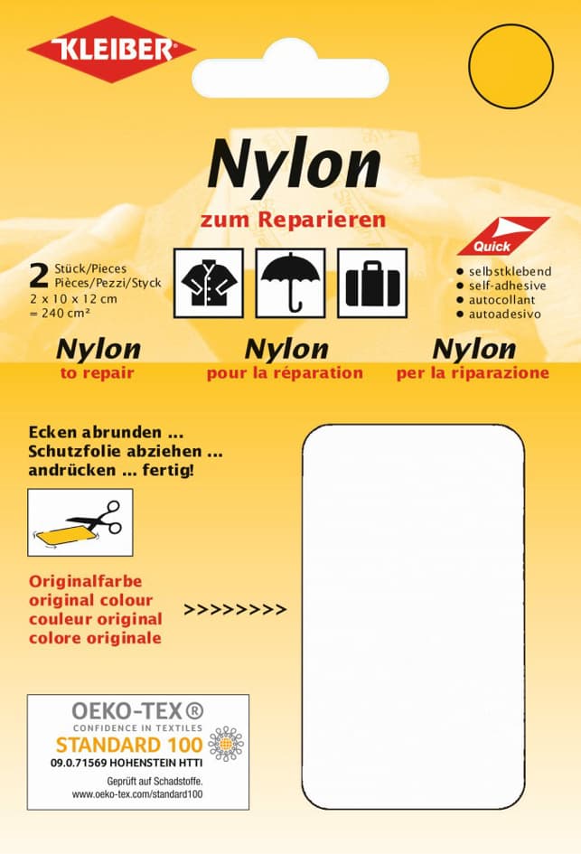 Kleiber Nylon-Flicken, Selbstklebend, Weiß