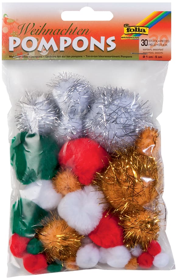 Folia Pompons, 30 Stück, Weihnachtsfarben