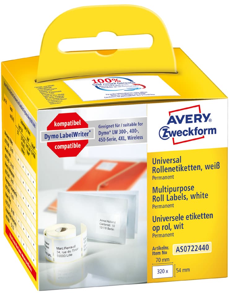 Avery Zweckform Rollenetiketten, 70 X 54 Mm, Weiß