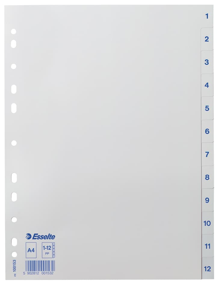 Esselte Kunststoff-Register, Zahlen, A4, 1-12, Weiß