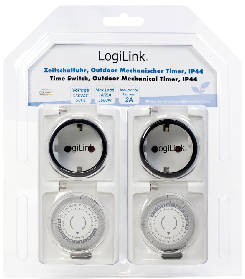 Logilink Mechanische Zeitschaltuhr, 2er Set, Ip44, Weiß