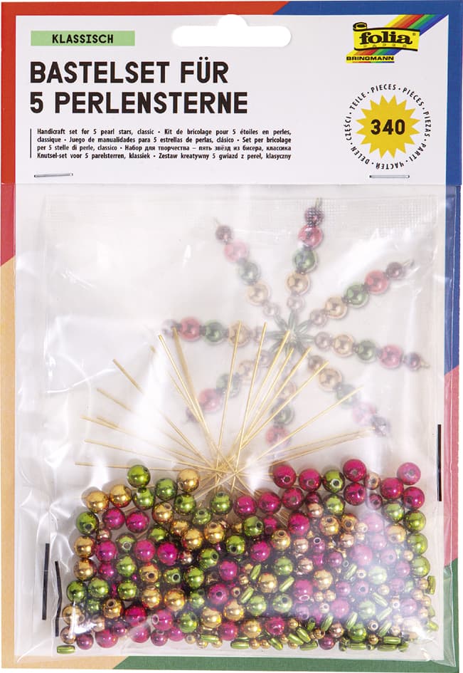 Folia Perlensterne-Set, 340-Teilig, Gold / Grün / Pink