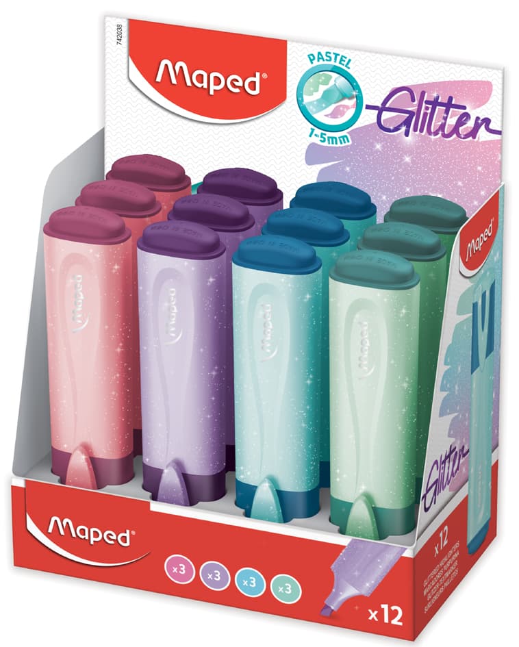 Maped Textmarker Fluo, Peps Glitter Pastel, 12er Display