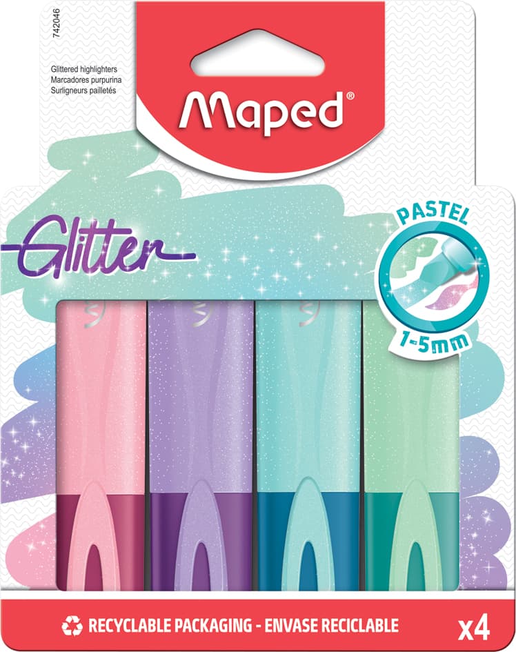 Maped Textmarker Glitter Pastel, 4er Kartonetui