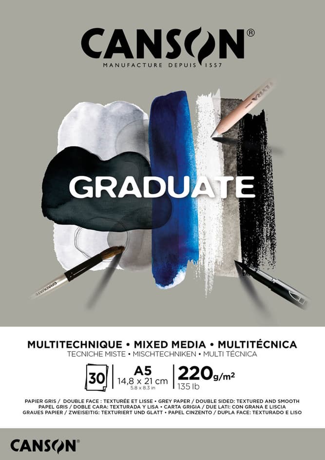 Canson Studienblock Graduate Mixed Media, Grau, Din A4