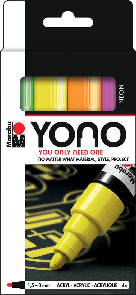 Marabu Acrylmarker , Yono, , 1,5 - 3,0 Mm, 4er Set Neon