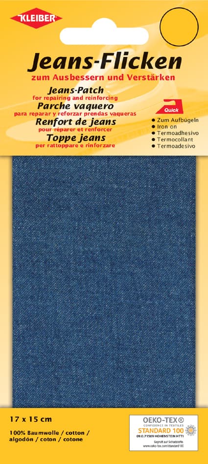 Kleiber Jeans-Bügelflicken, 170 X 150 Mm, Mittelblau
