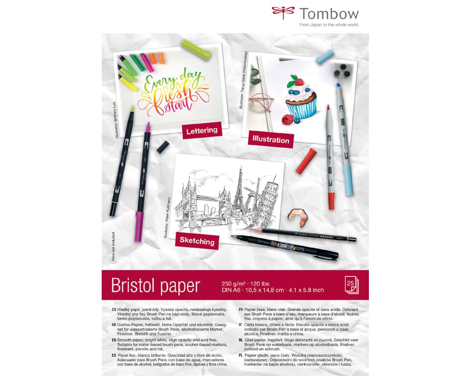 Tombow Zeichenblock , Bristol, , Din A6, Blanko, 250 G/Qm