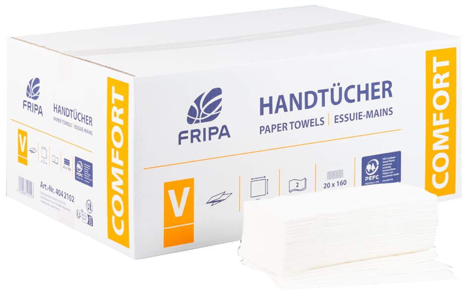 Fripa Handtuchpapier Comfort, 250 X 230 Mm, V-Falz, Hochweiß