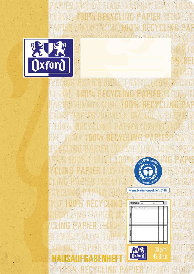 Oxford Hausaufgabenheft , Recycling, , Din A5, 48 Blatt