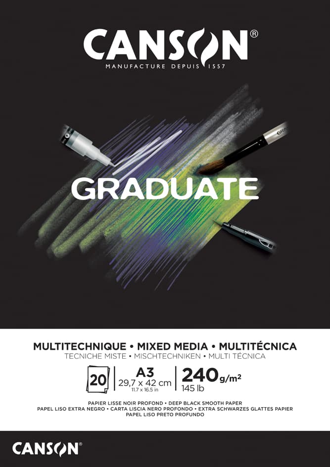 Canson Studienblock Graduate Mixed Media, Schwarz, Din A4